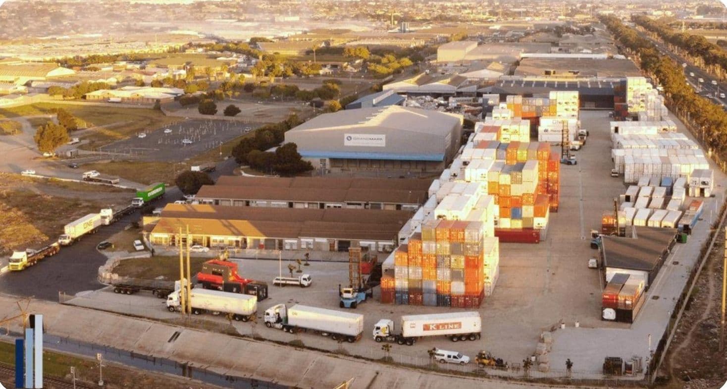 Aerial view of the Parow container depot at sunset