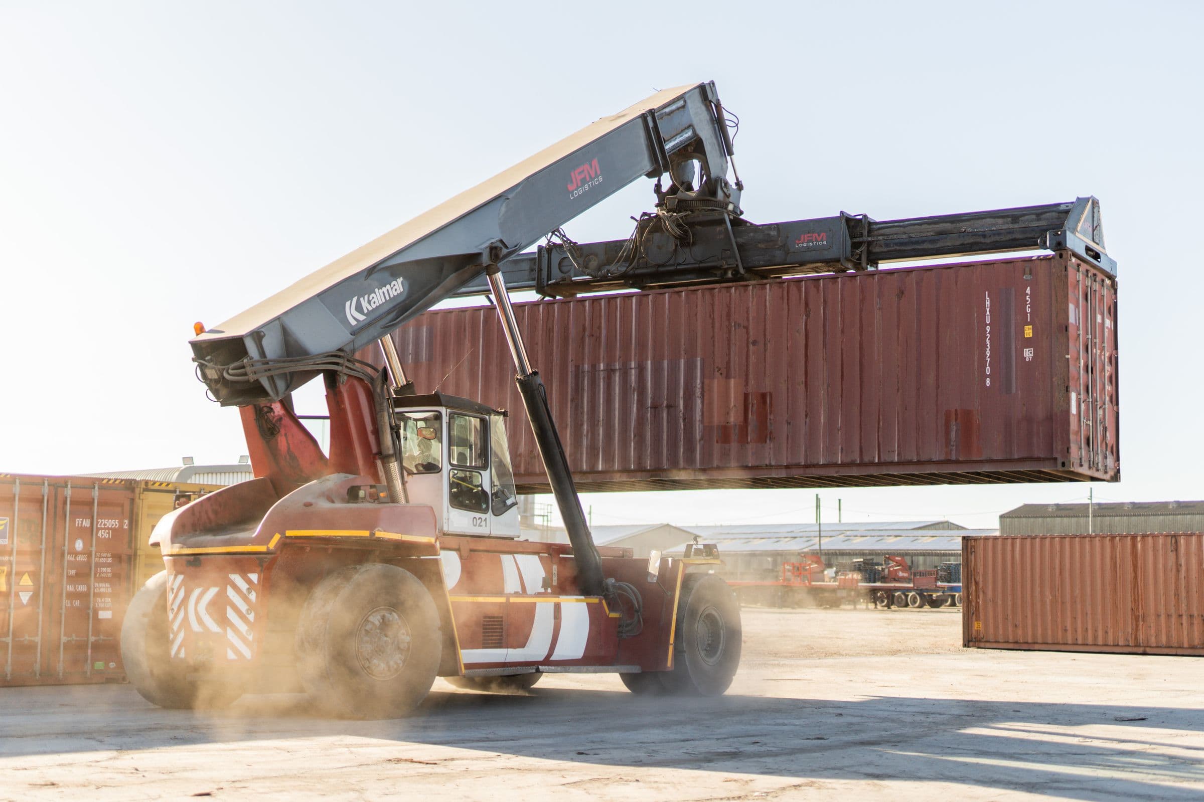 Container lift at sunrise