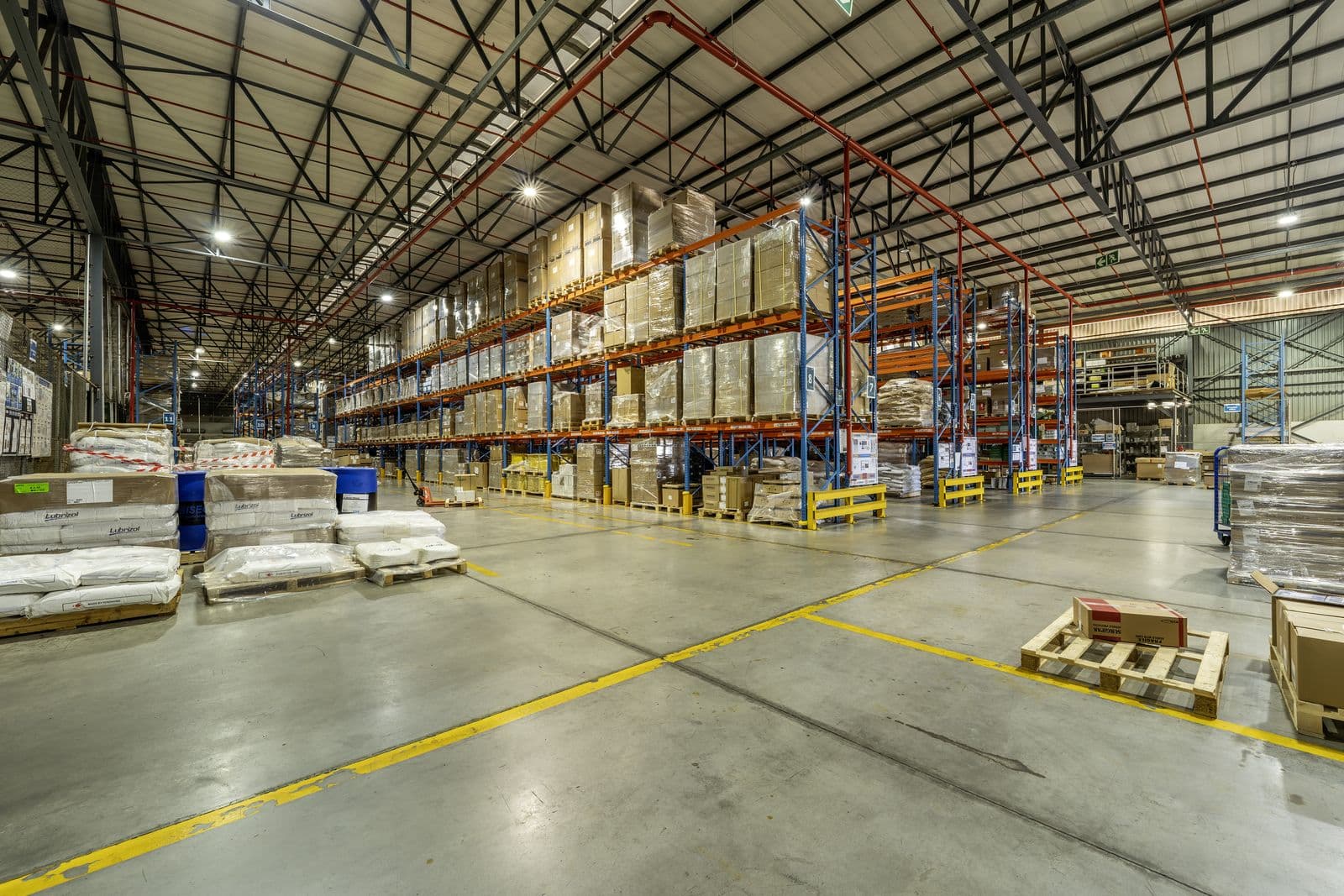 Inside a JFM warehouse, racked and stocked